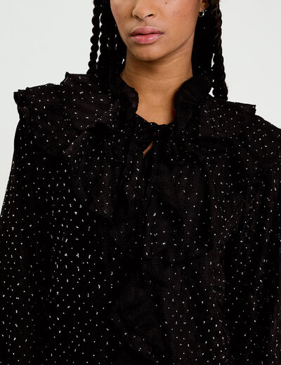 Blouse &agrave; volants noir femme