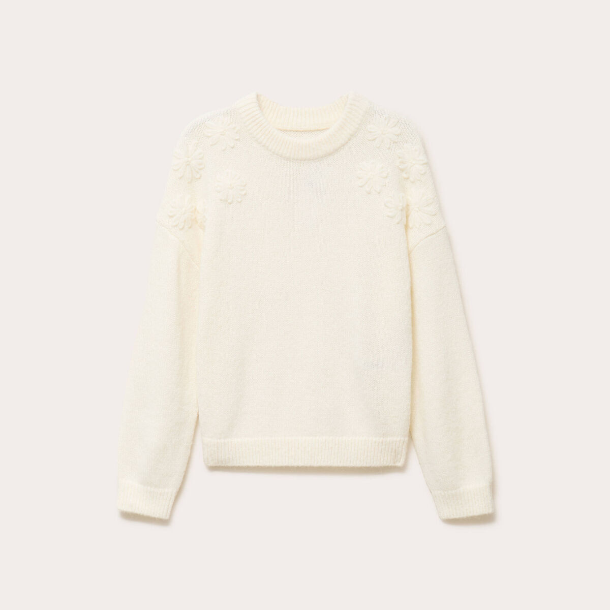 Pull brod&eacute; manches longues ecru femme
