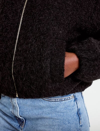 Veste cropped bas resserr&eacute; noir femme