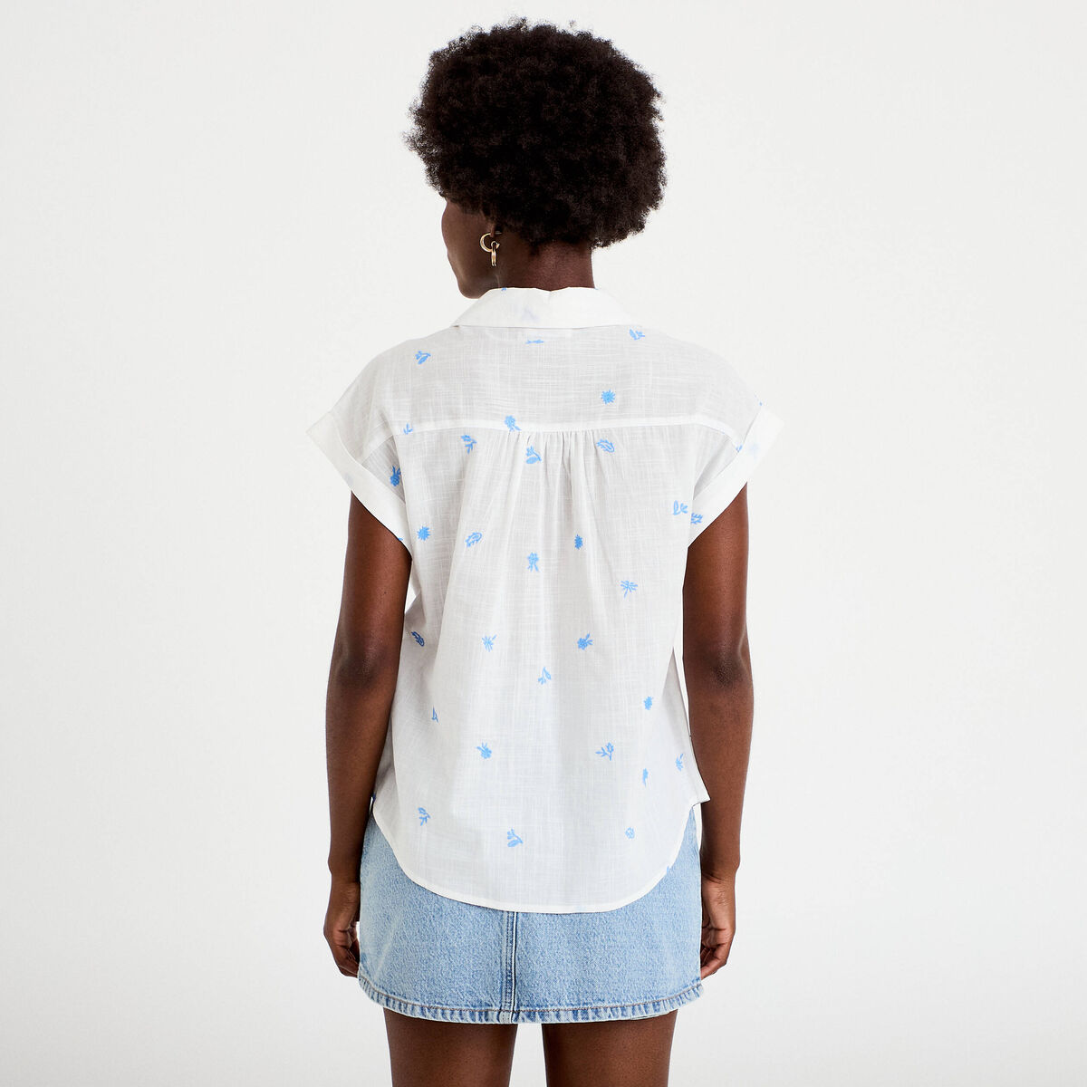 Blouse droite sans manches col rond blanc femme