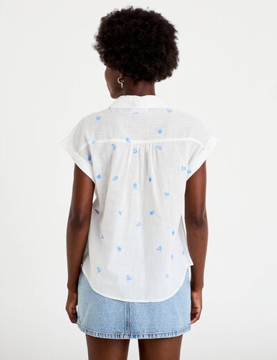 Blouse droite sans manches col rond blanc femme
