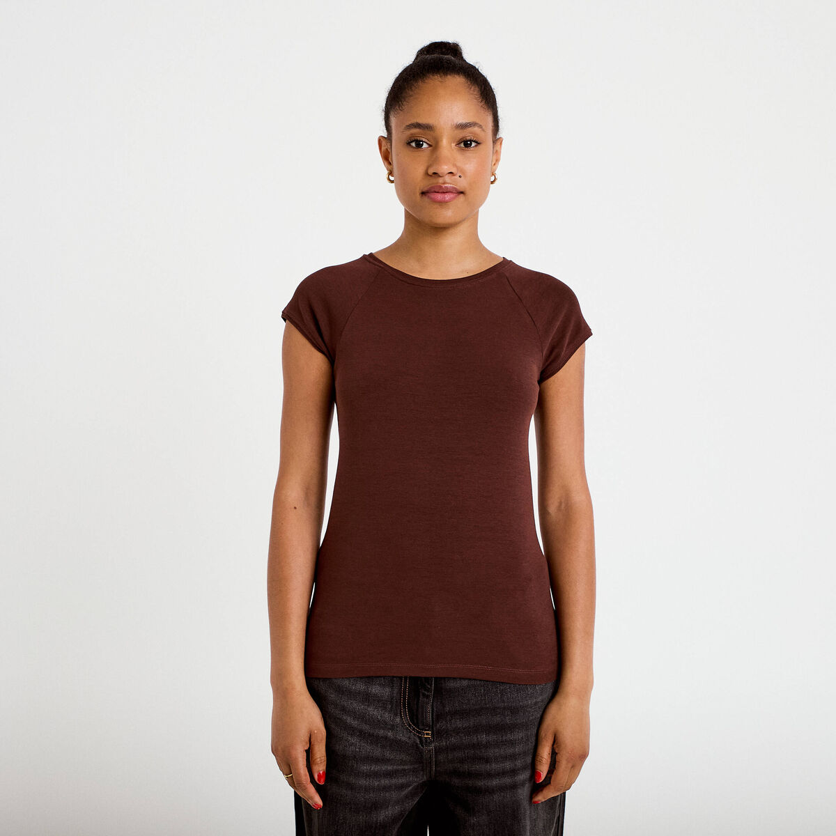 T-shirt manches courtes marron femme