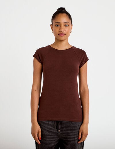 T-shirt manches courtes marron femme