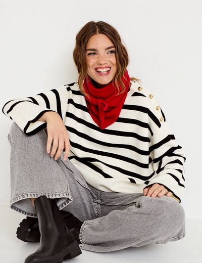 Pull ample manches longues ecru femme