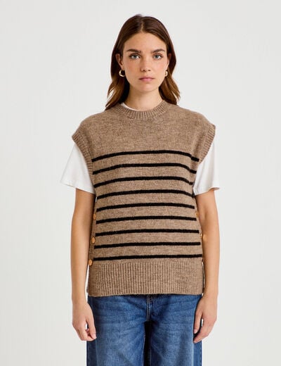 Pull sans manches marron femme