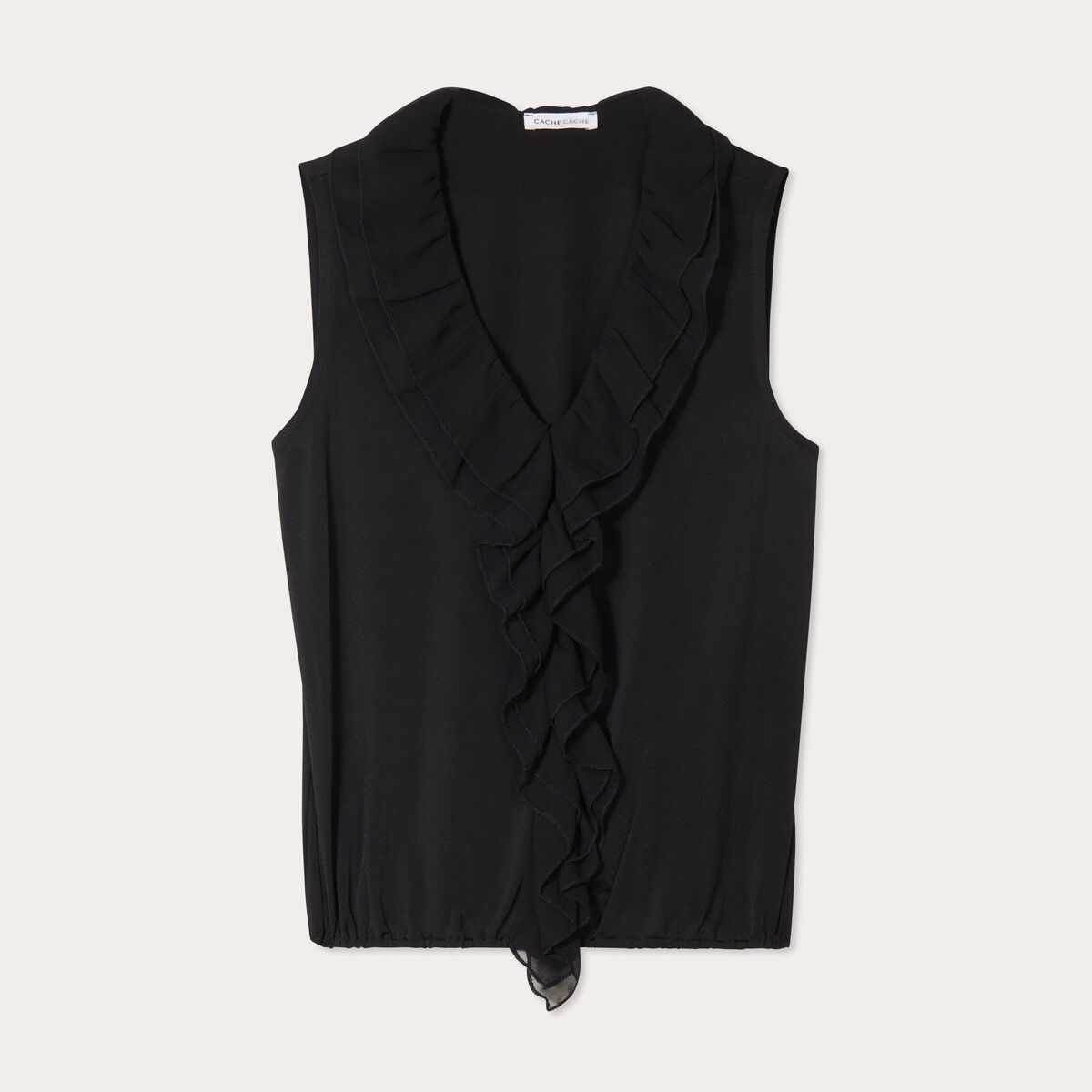 Blouse volants sans manches noir femme