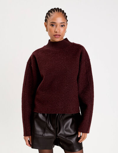 Sweat col montant rouge fonc&eacute; femme