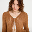 Gilet ajour&eacute; cintr&eacute; manches longues beige femme