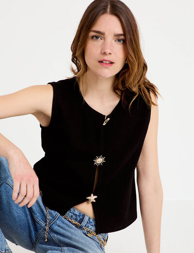 Gilet sans manches col rond noir femme