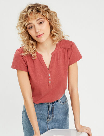 T-shirt boutonn&eacute; sur le devant vieux rose femme