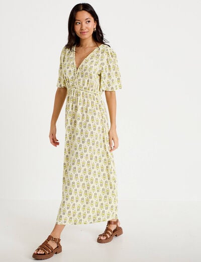 Robe longue manches courtes blanc femme