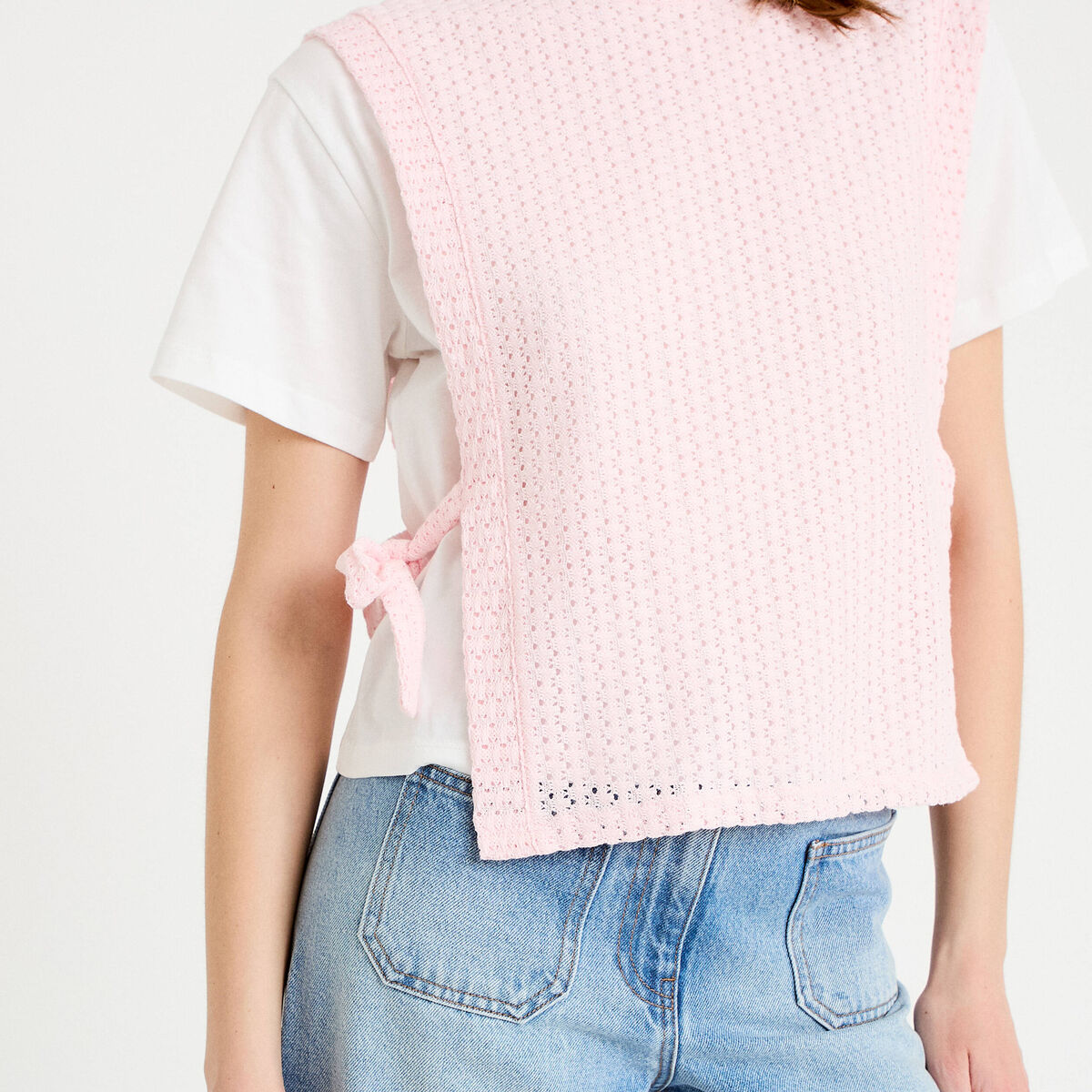 T-shirt 2-en-1 col rond manches courtes rose clair femme