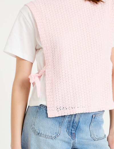 T-shirt 2-en-1 col rond manches courtes rose clair femme