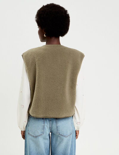Gilet sans manches effet polaire vert kaki femme