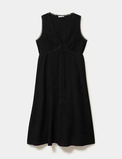 Robe longue droite sans manches col v noir femme
