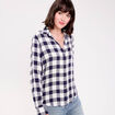 Chemise &agrave; carreaux fils m&eacute;tallis&eacute;s bleu femme
