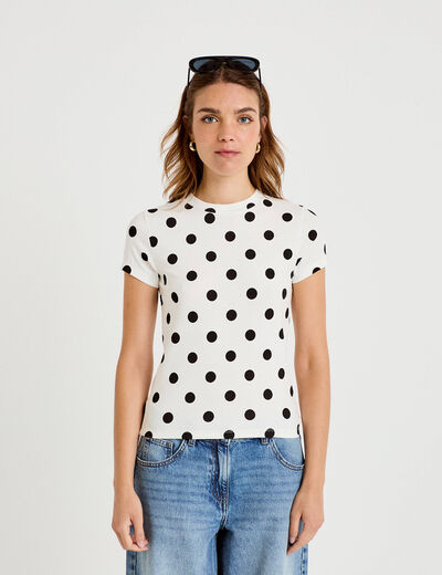 Top ajust&eacute; col rond manches courtes blanc femme