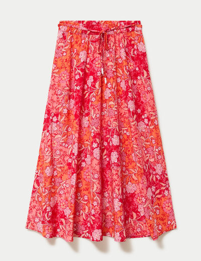 Jupe longue &eacute;vas&eacute;e satin&eacute;e rouge femme