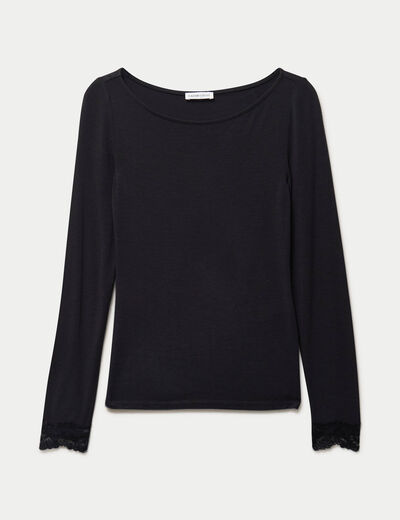 Seconde peau ajust&eacute;e col bateau noir femme