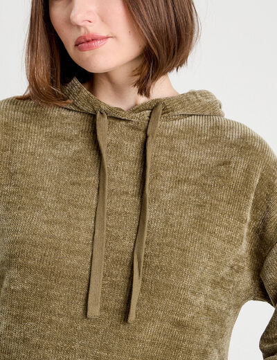 Sweat &agrave; capuche vert kaki femme
