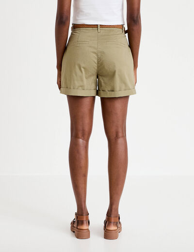 Short chino ceintur&eacute; vert femme