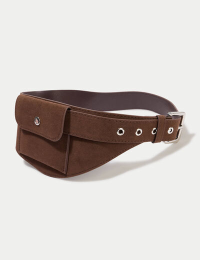 Ceinture large aspect daim marron fonc&eacute; femme