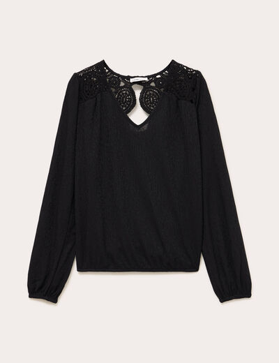 Blouse macram&eacute; bas &eacute;lastiqu&eacute; noir femme