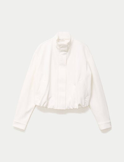 Veste cropped bas resserr&eacute; ecru femme