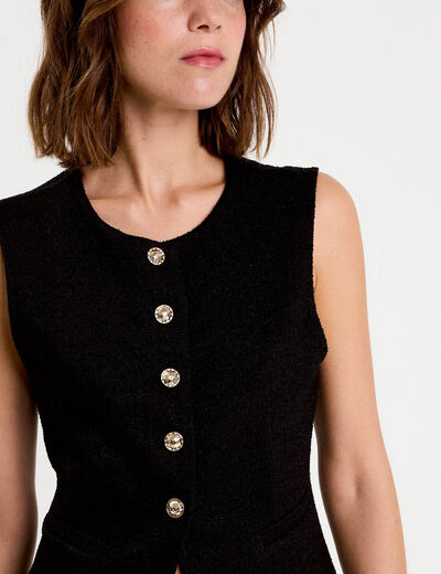 Gilet sans manches tweed noir femme