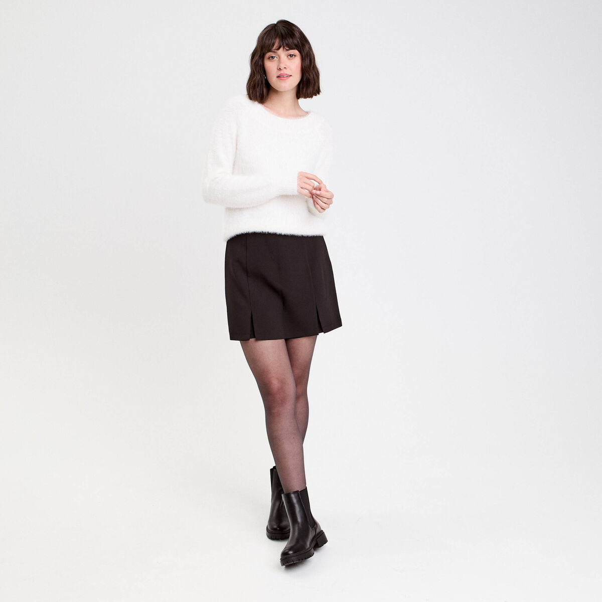 Jupe-short droite fentes noir femme