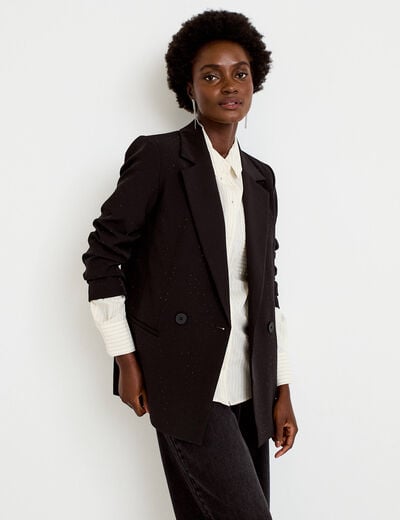Blazer oversize brillant manches longues noir femme