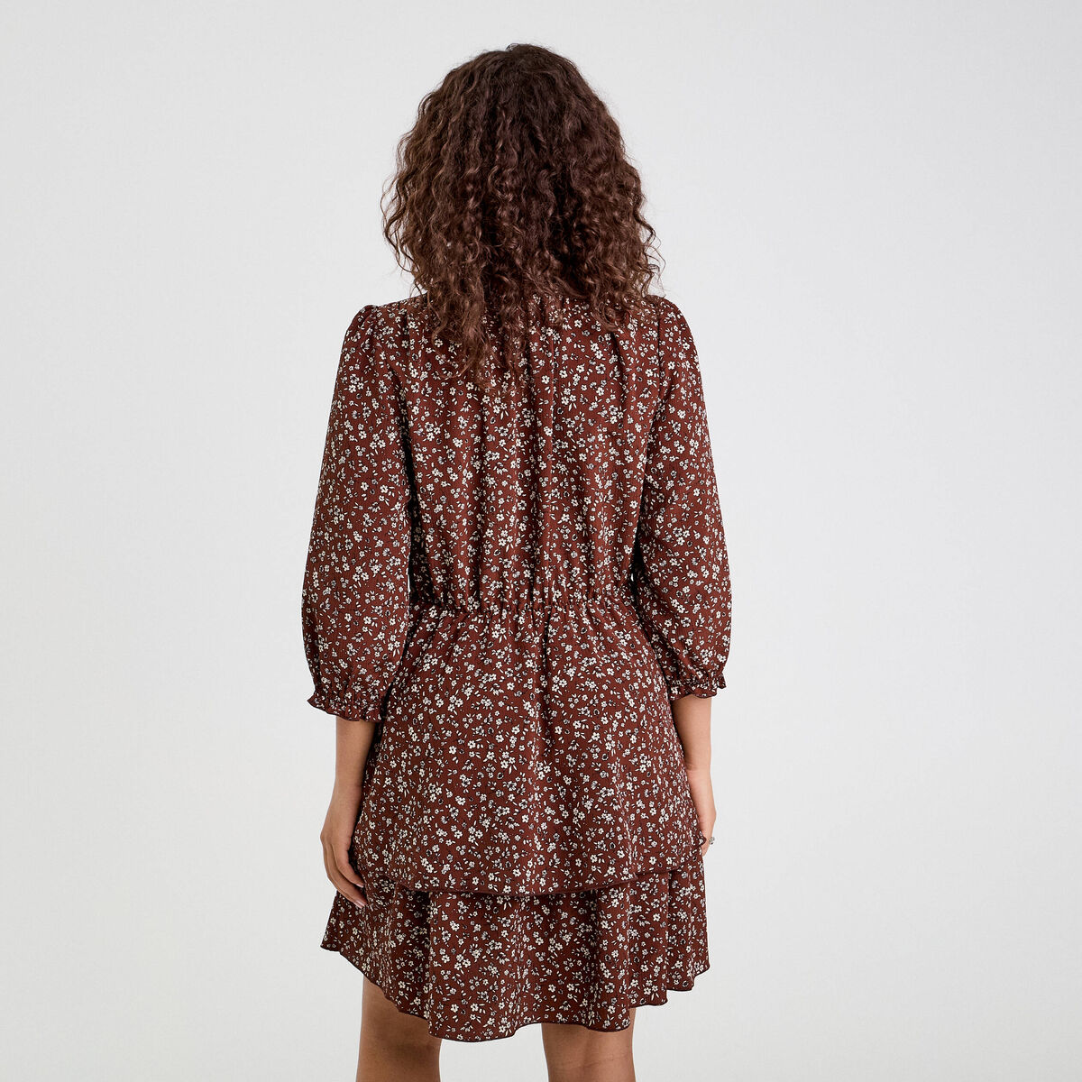 Robe &eacute;vas&eacute;e manches 3/4 marron chocolat femme