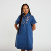 Robe droite courte en jean col chemise denim stone femme