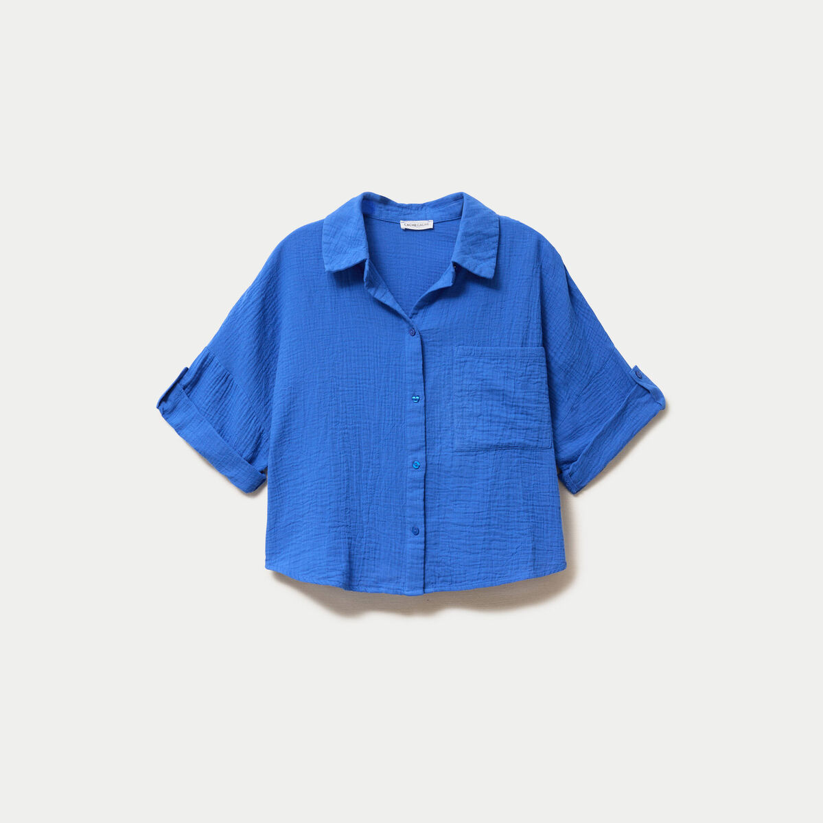 Chemise manches 3/4 bleu electrique femme