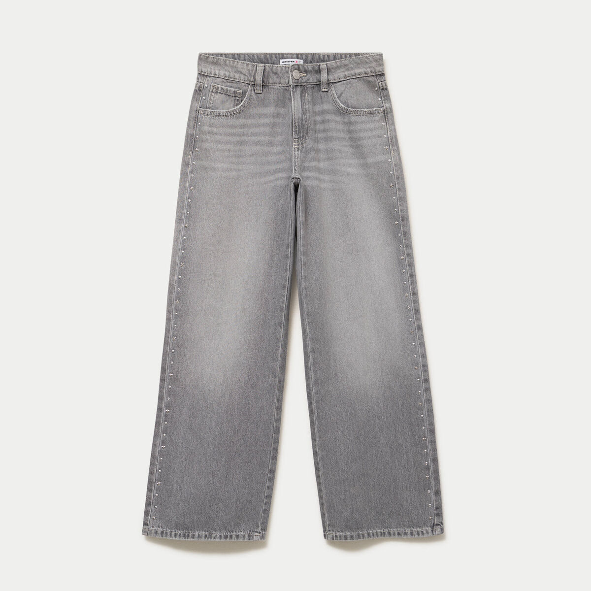 Jean wide leg taille basse denim gris clair femme