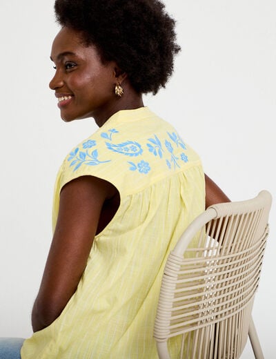 Blouse droite sans manches col v jaune pastel femme