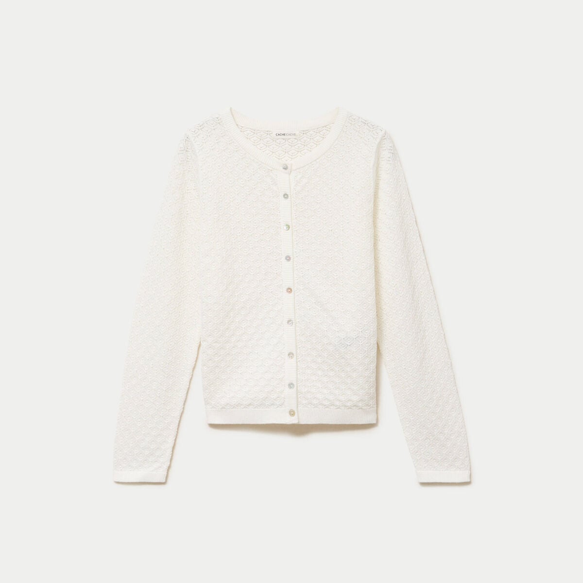 Gilet ajour&eacute; manches longues dentelle ecru femme