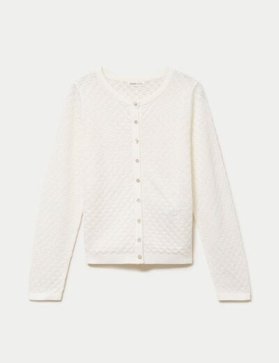 Gilet ajour&eacute; manches longues dentelle ecru femme