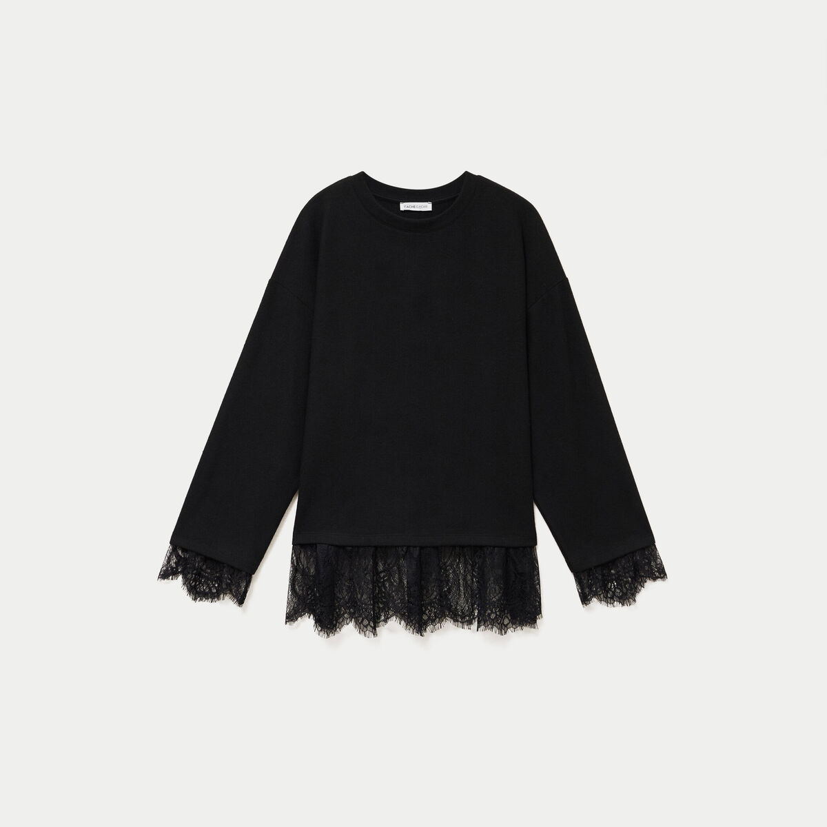 T-shirt manches longues avec dentelle noir femme