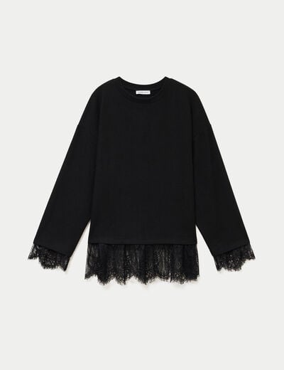 T-shirt manches longues avec dentelle noir femme