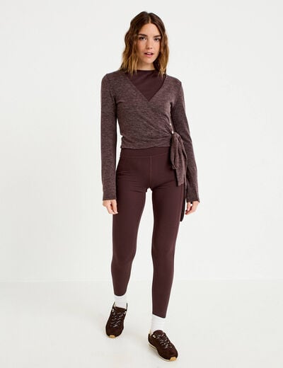 Cache-coeur droit manches longues marron clair femme