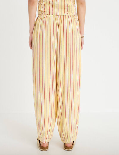 Pantalon large fluide jaune paille femme