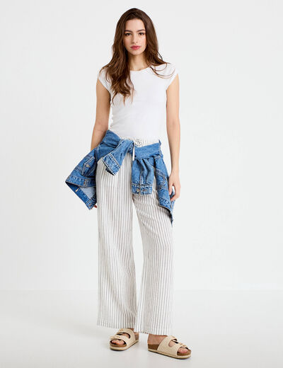 Pantalon large taille standard blanc femme