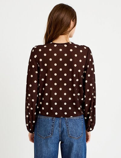 Blouse droite col v manches longues marron femme