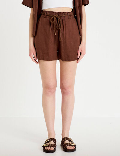 Short regular contenant du lin marron femme