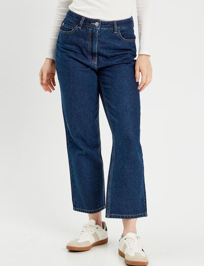 Jeans droit cropped taille haute denim brut femme