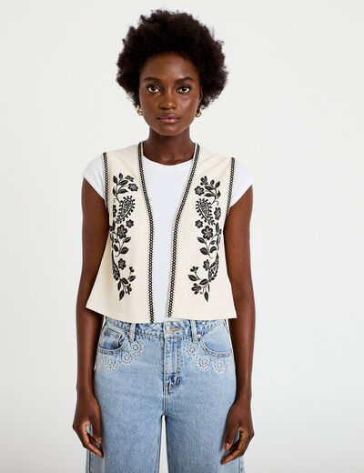 Gilet droit court sans manches ecru femme