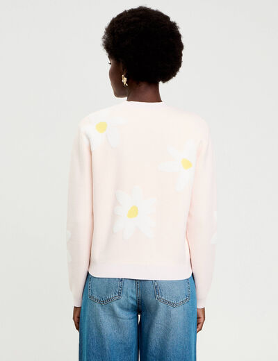 Pull motif fleurs rose clair femme