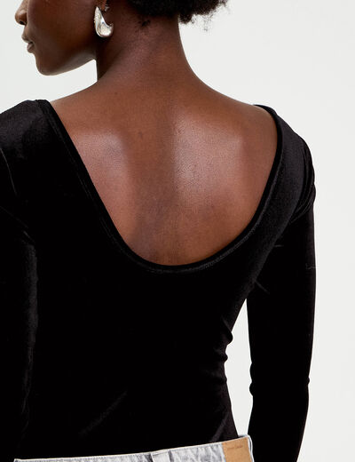 Body en velours d&eacute;collet&eacute; dos noir femme