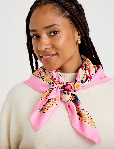Foulard satin&eacute; soyeux rose clair femme